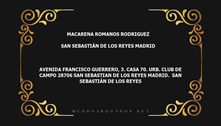 abogado Macarena Romanos Rodriguez en la localidad de San Sebastián de los Reyes