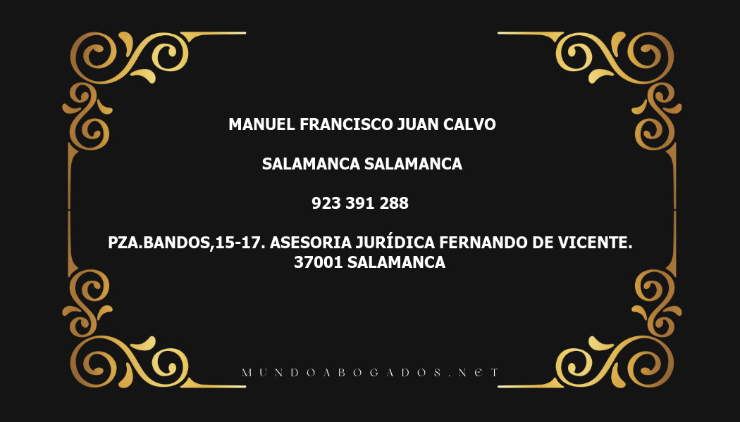 abogado Manuel Francisco Juan Calvo en la localidad de Salamanca