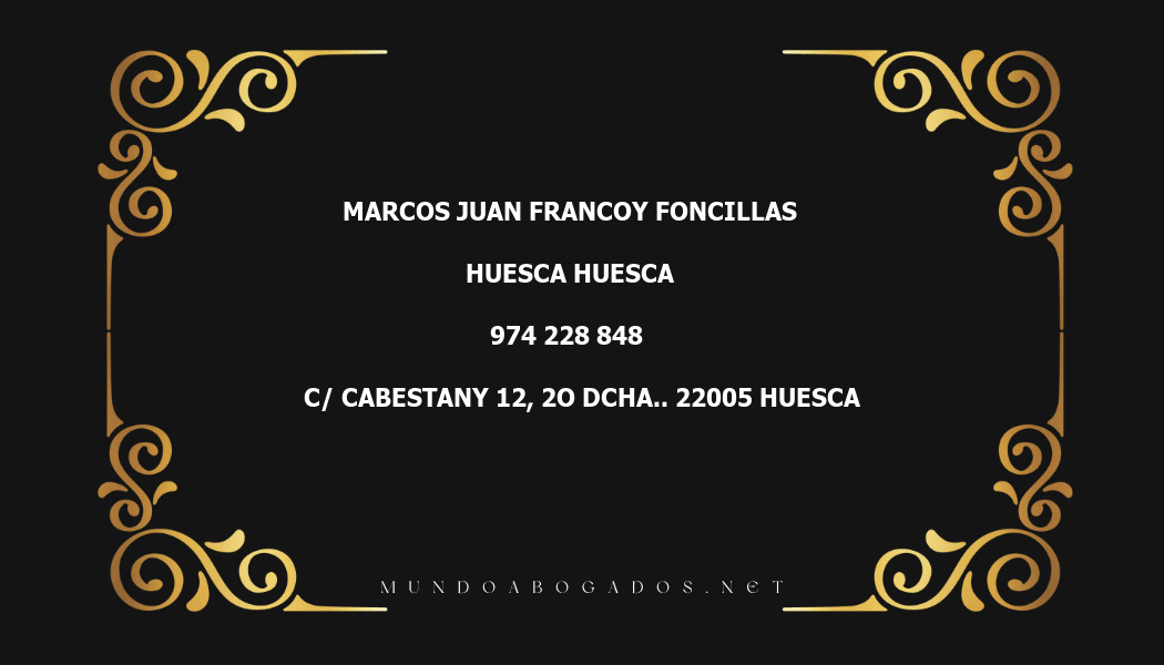 abogado Marcos Juan Francoy Foncillas en la localidad de Huesca