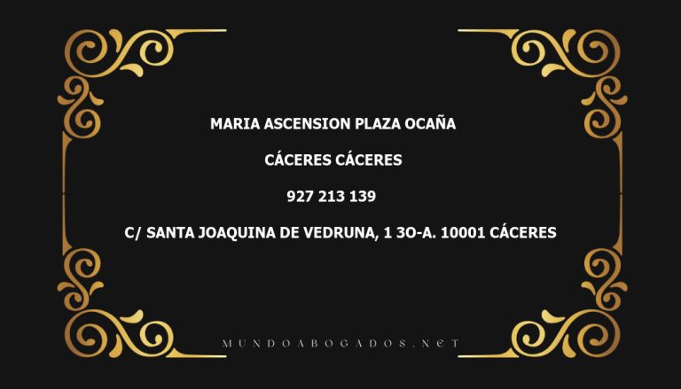 abogado Maria Ascension Plaza Ocaña en la localidad de Cáceres