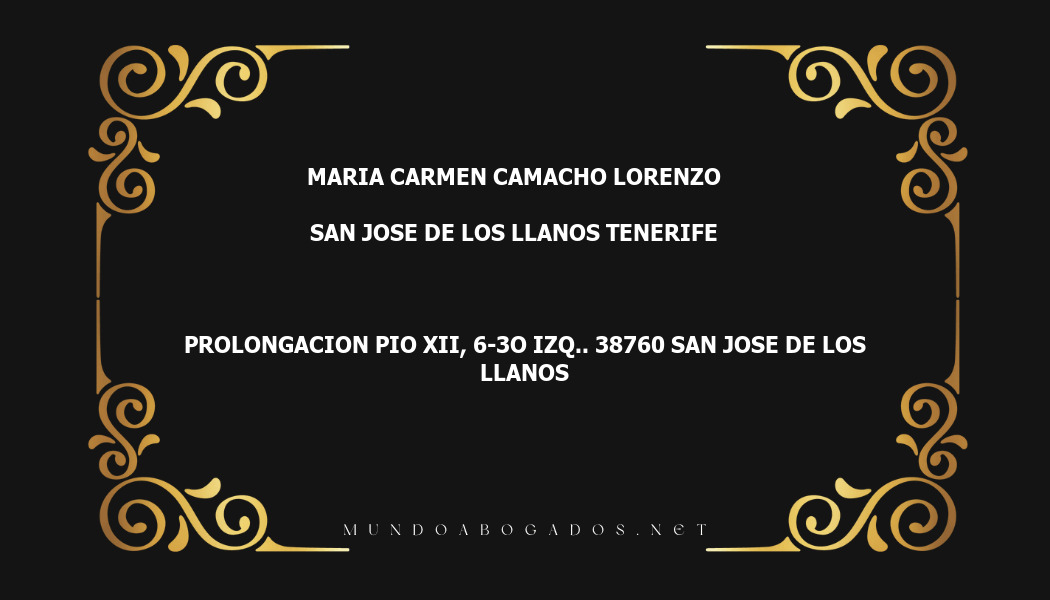 abogado Maria Carmen Camacho Lorenzo en la localidad de San Jose de Los Llanos