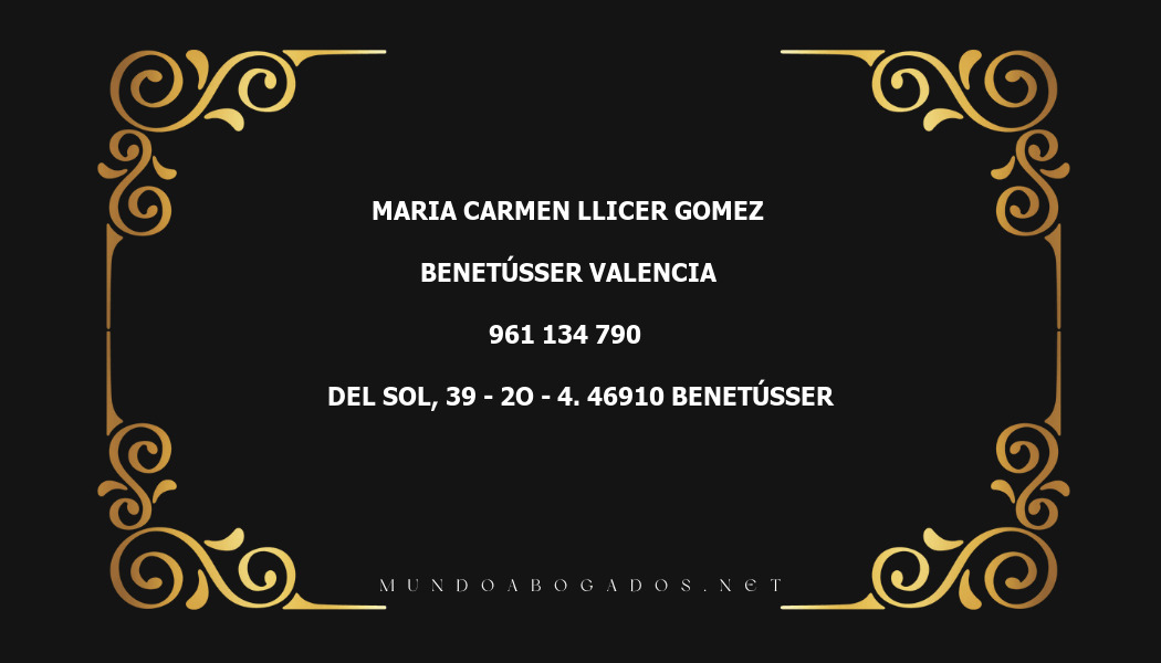 abogado Maria Carmen Llicer Gomez en la localidad de Benetússer