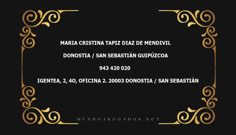 abogado Maria Cristina Tapiz Diaz De Mendivil en la localidad de Donostia / San Sebastián