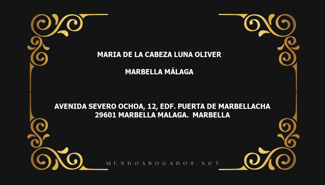 abogado Maria De La Cabeza Luna Oliver en la localidad de Marbella