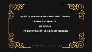 abogado Maria De Los Desamparados Romero Iranzo en la localidad de Zaragoza