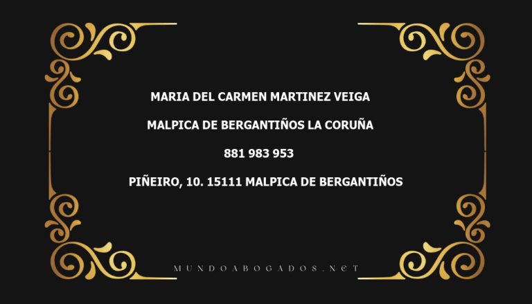 abogado Maria Del Carmen Martinez Veiga en la localidad de Malpica de Bergantiños