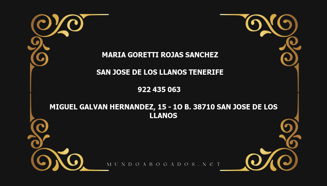 abogado Maria Goretti Rojas Sanchez en la localidad de San Jose de Los Llanos