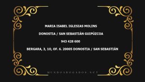 abogado Maria Isabel Iglesias Molins en la localidad de Donostia / San Sebastián