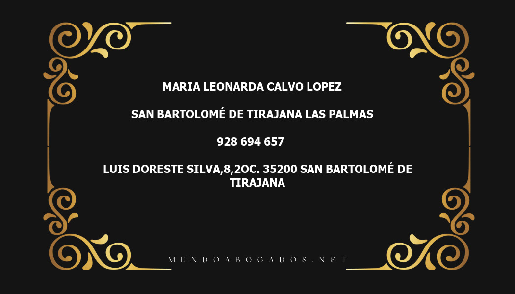 abogado Maria Leonarda Calvo Lopez en la localidad de San Bartolomé de Tirajana