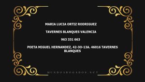 abogado Maria Lucia Ortiz Rodriguez en la localidad de Tavernes Blanques