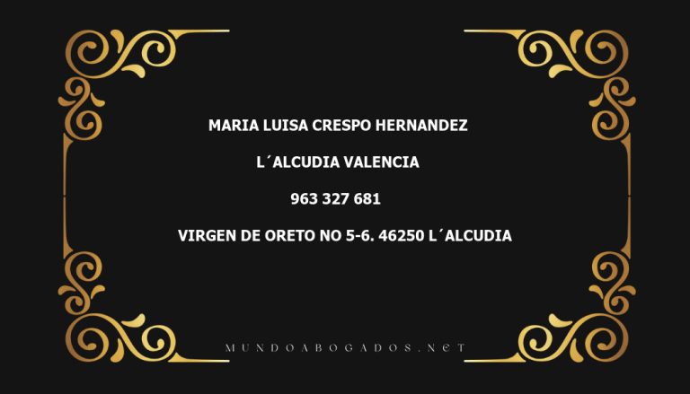 abogado Maria Luisa Crespo Hernandez en la localidad de L´Alcudia