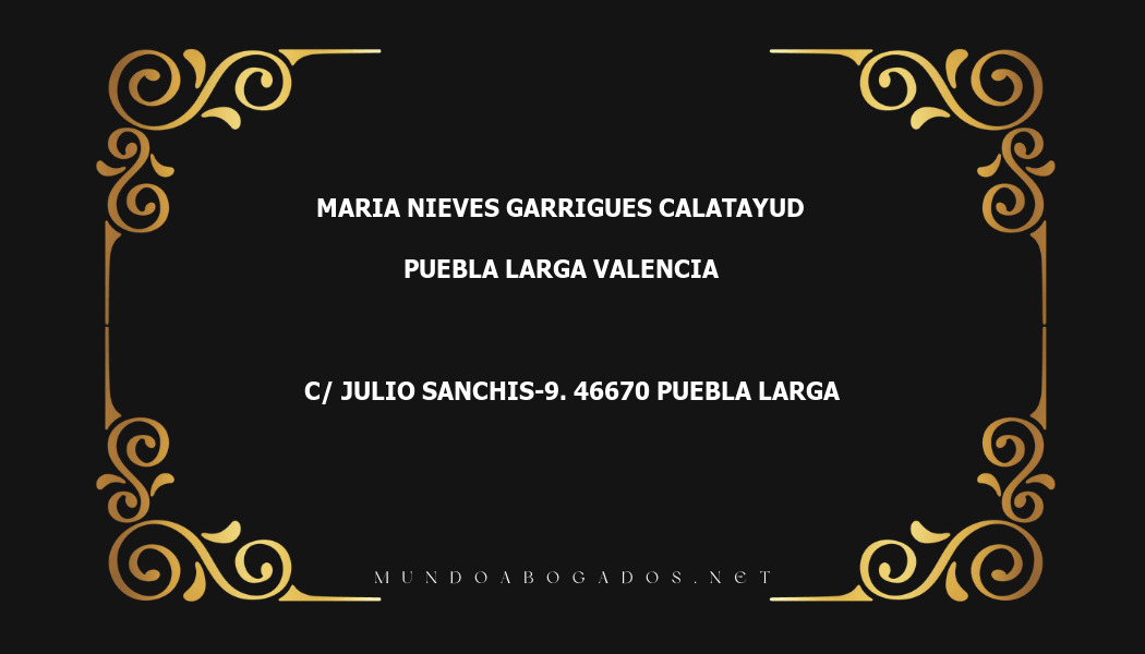 abogado Maria Nieves Garrigues Calatayud en la localidad de Puebla Larga