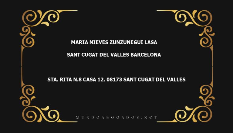 abogado Maria Nieves Zunzunegui Lasa en la localidad de Sant Cugat del Valles