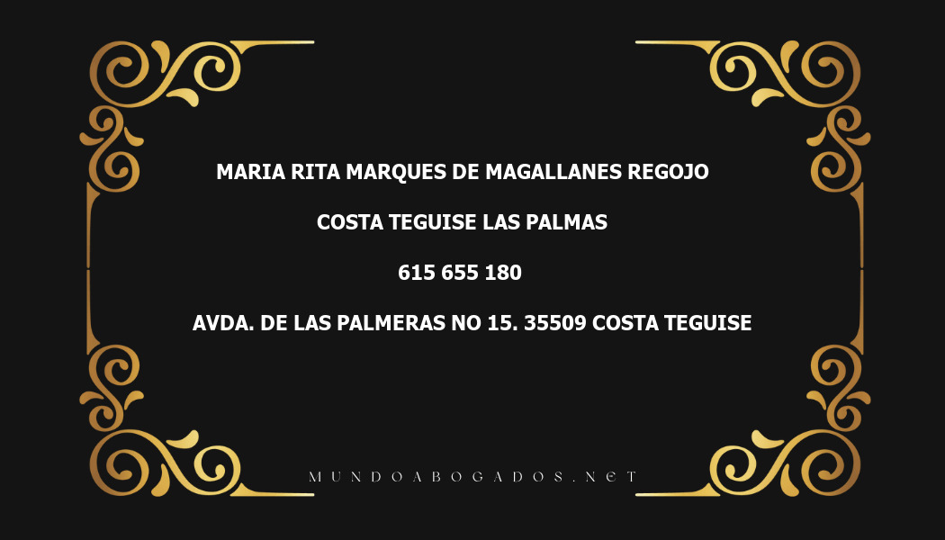 abogado Maria Rita Marques De Magallanes Regojo en la localidad de Costa Teguise