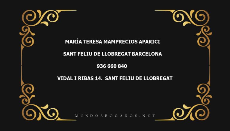 abogado María Teresa Mamprecios Aparici en la localidad de Sant Feliu de Llobregat