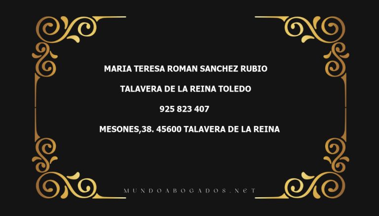 abogado Maria Teresa Roman Sanchez Rubio en la localidad de Talavera de la Reina