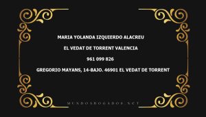 abogado Maria Yolanda Izquierdo Alacreu en la localidad de El Vedat de Torrent