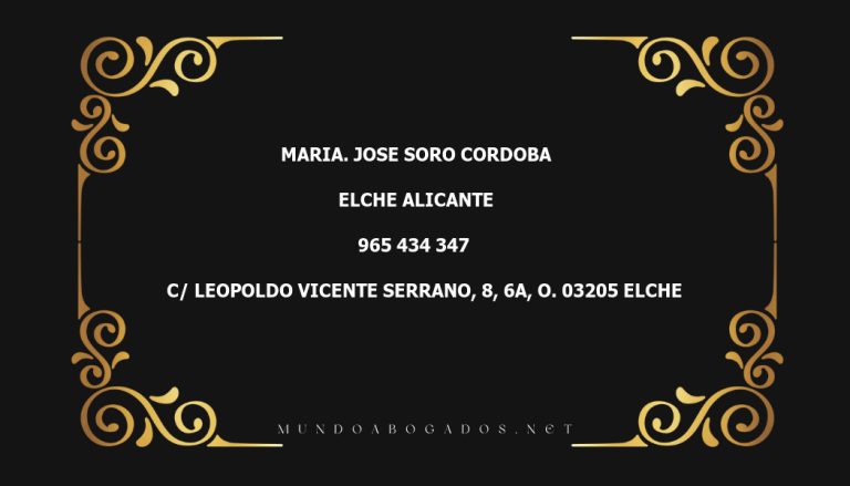 abogado Maria. Jose Soro Cordoba en la localidad de Elche