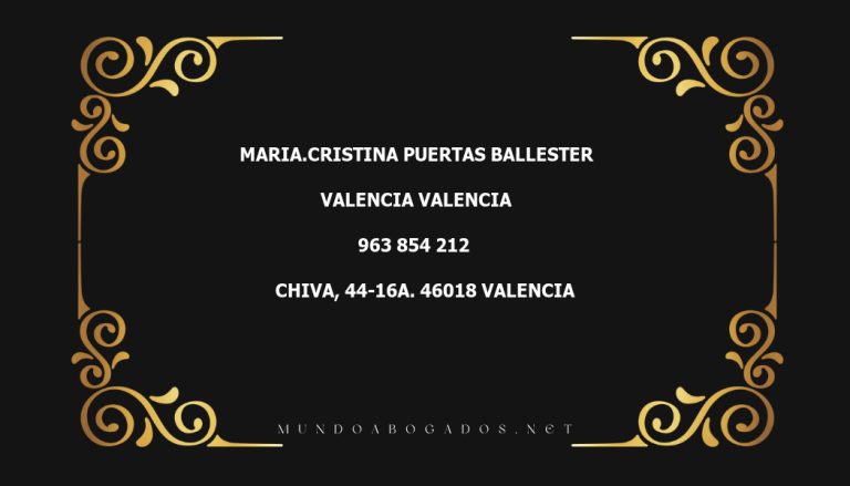 abogado Maria.Cristina Puertas Ballester en la localidad de Valencia