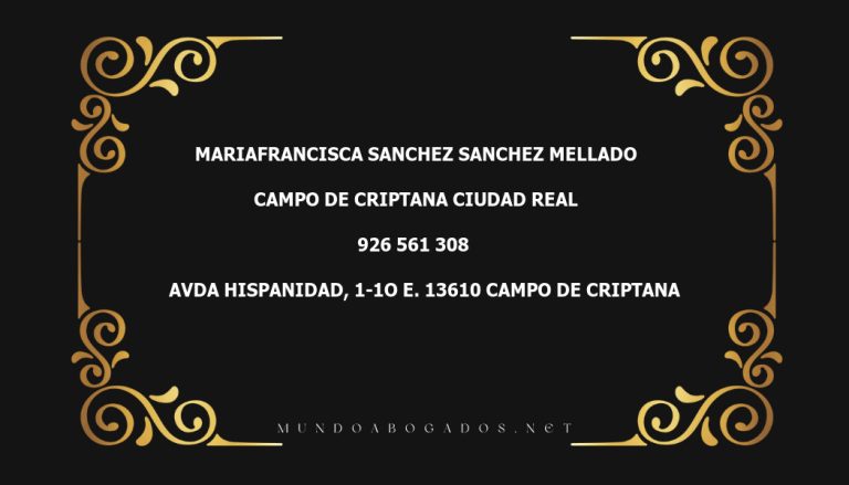 abogado Mariafrancisca Sanchez Sanchez Mellado en la localidad de Campo de Criptana