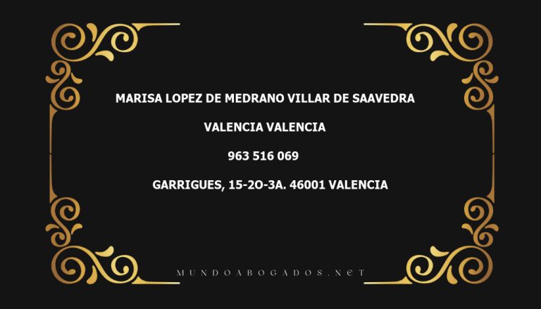 abogado Marisa Lopez De Medrano Villar De Saavedra en la localidad de Valencia