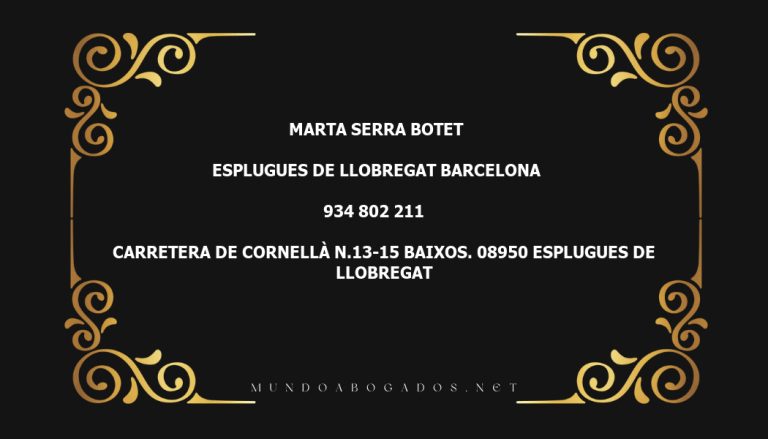 abogado Marta Serra Botet en la localidad de Esplugues de Llobregat