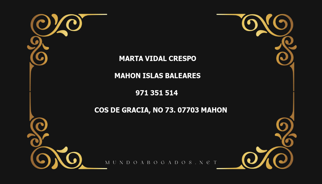 abogado Marta Vidal Crespo en la localidad de Mahon