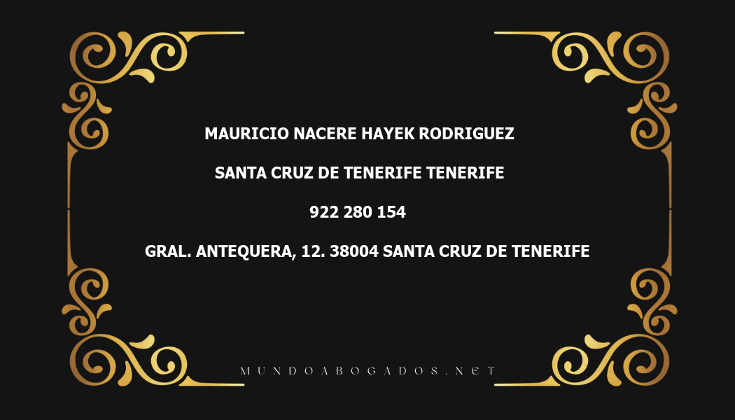 abogado Mauricio Nacere Hayek Rodriguez en la localidad de Santa Cruz de Tenerife