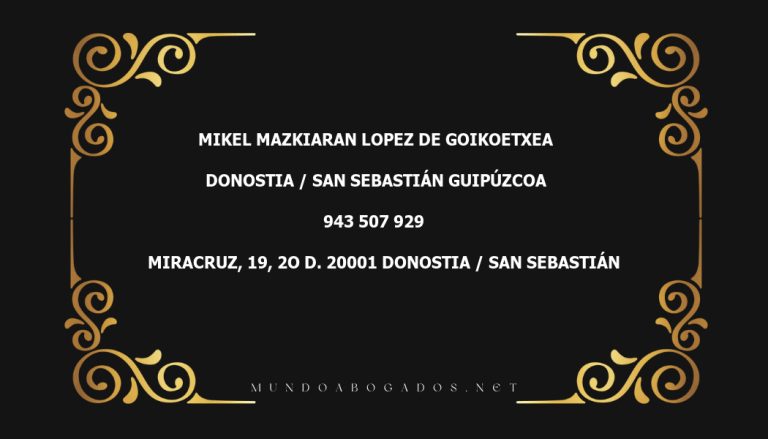 abogado Mikel Mazkiaran Lopez De Goikoetxea en la localidad de Donostia / San Sebastián