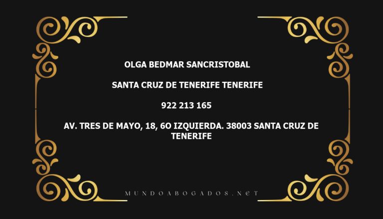 abogado Olga Bedmar Sancristobal en la localidad de Santa Cruz de Tenerife