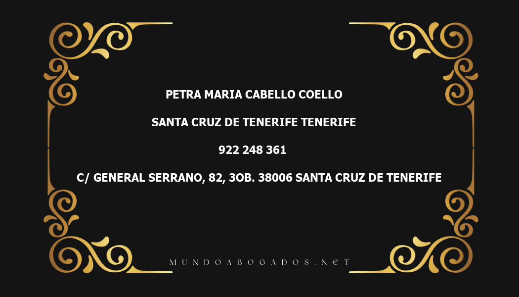 abogado Petra Maria Cabello Coello en la localidad de Santa Cruz de Tenerife