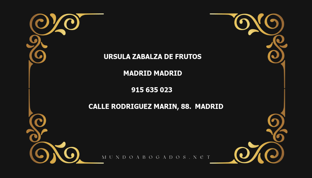 abogado Ursula Zabalza De Frutos en la localidad de Madrid