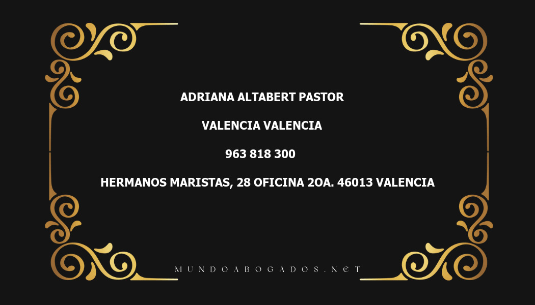 abogado Adriana Altabert Pastor en la localidad de Valencia