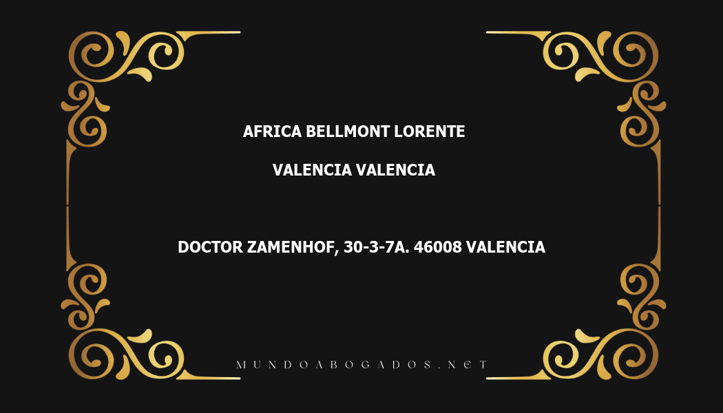 abogado Africa Bellmont Lorente en la localidad de Valencia