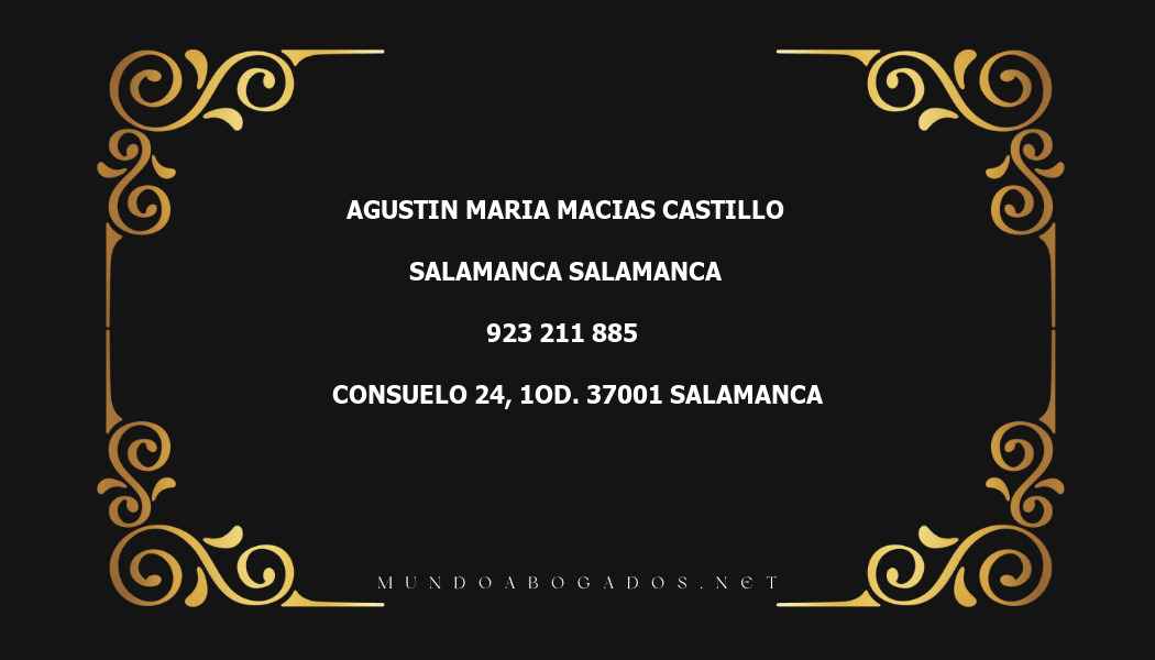 abogado Agustin Maria Macias Castillo en la localidad de Salamanca