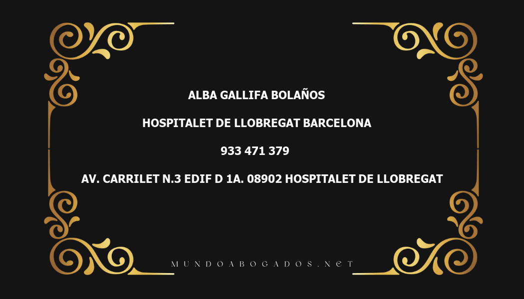 abogado Alba Gallifa Bolaños en la localidad de Hospitalet de Llobregat