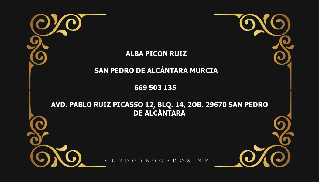 abogado Alba Picon Ruiz en la localidad de San Pedro de Alcántara