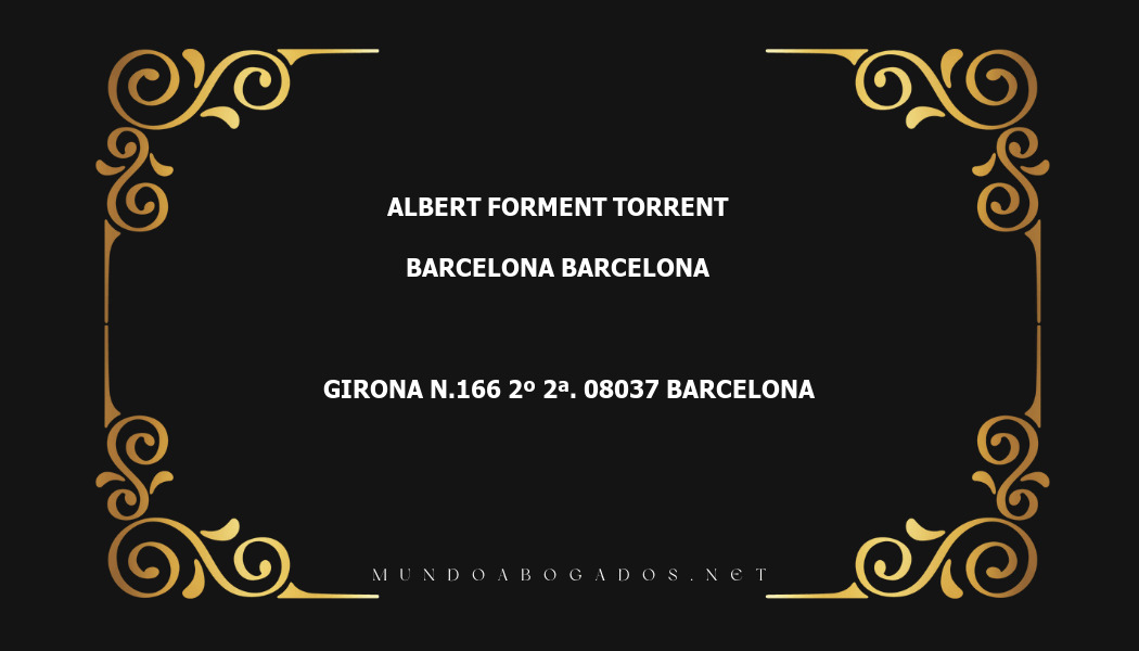 abogado Albert Forment Torrent en la localidad de Barcelona