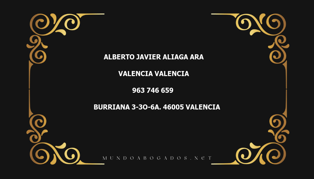 abogado Alberto Javier Aliaga Ara en la localidad de Valencia