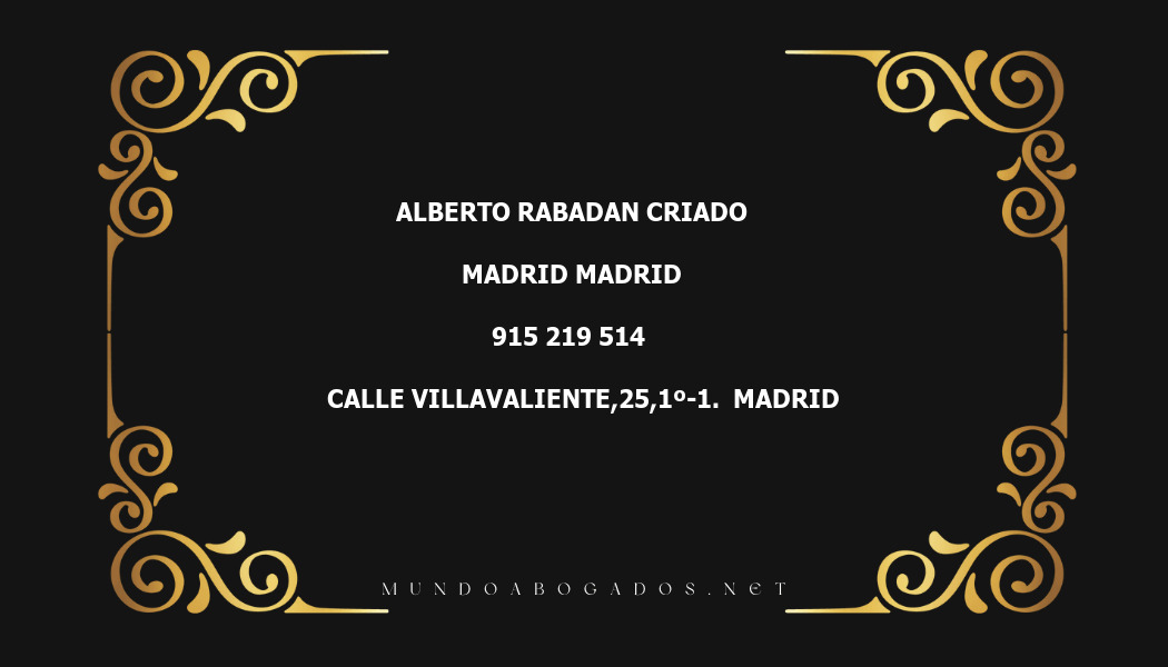 abogado Alberto Rabadan Criado en la localidad de Madrid