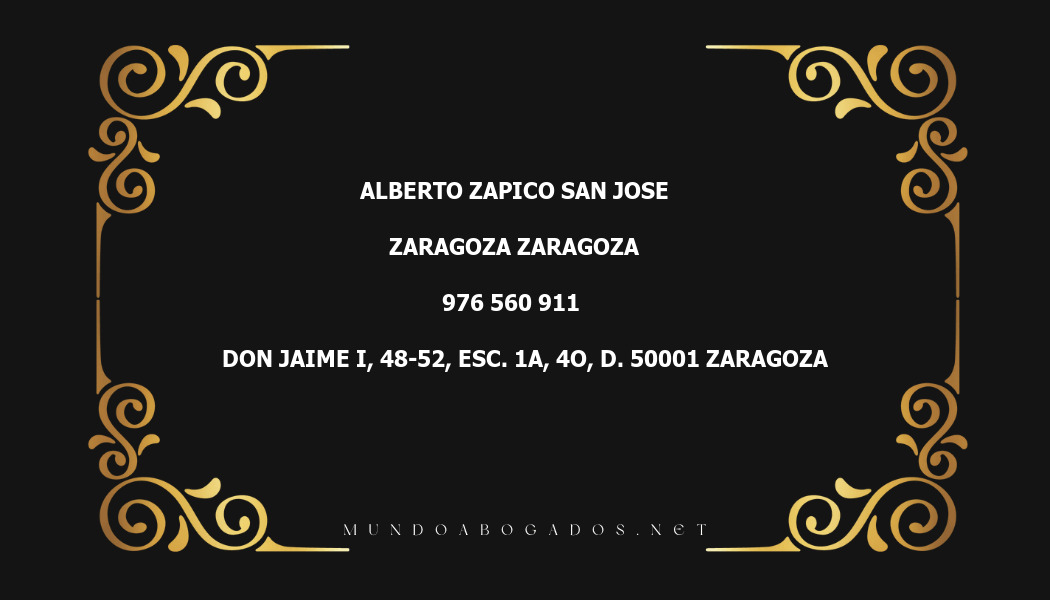 abogado Alberto Zapico San Jose en la localidad de Zaragoza