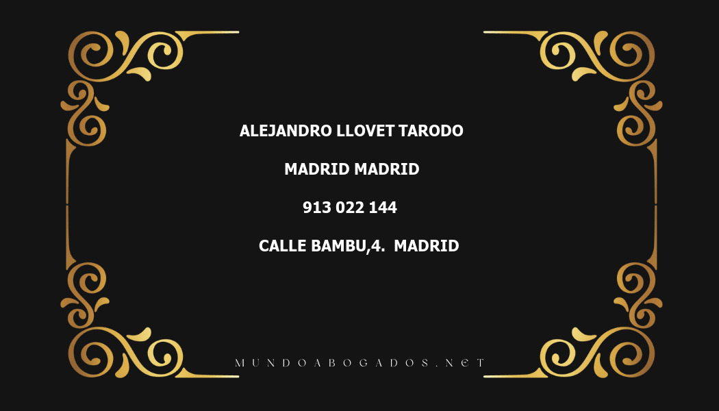 abogado Alejandro Llovet Tarodo en la localidad de Madrid