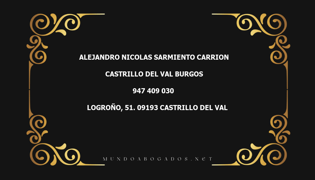 abogado Alejandro Nicolas Sarmiento Carrion en la localidad de Castrillo del Val