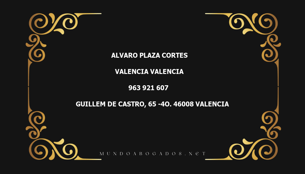 abogado Alvaro Plaza Cortes en la localidad de Valencia