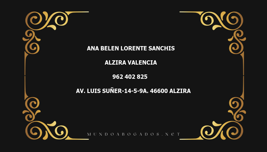 abogado Ana Belen Lorente Sanchis en la localidad de Alzira