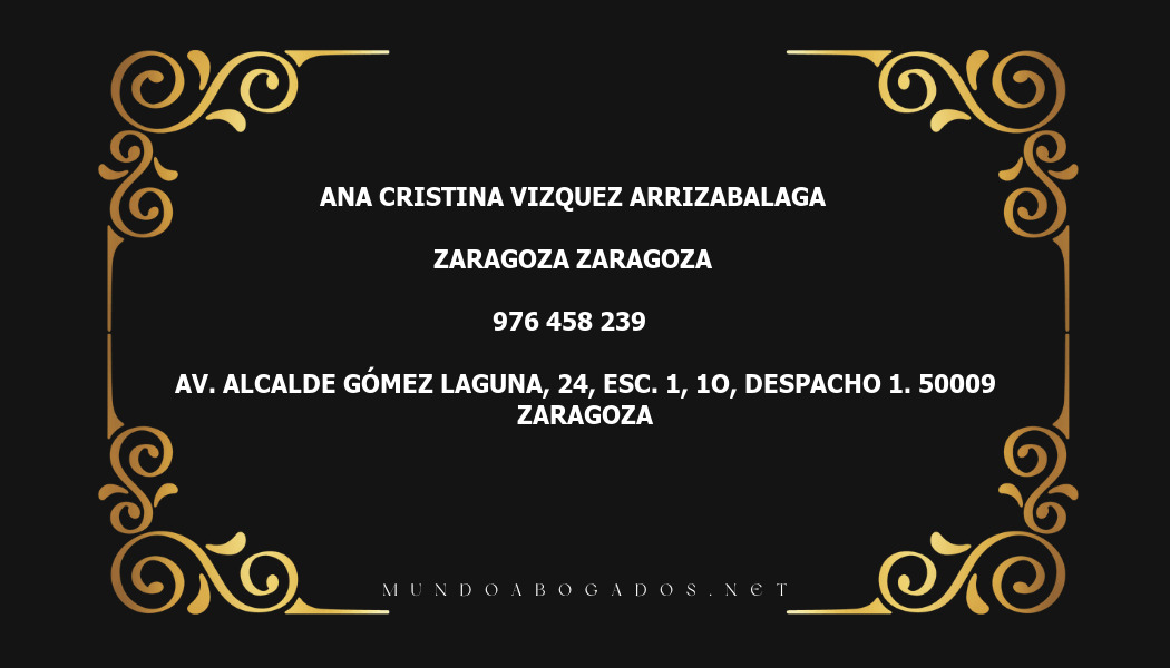 abogado Ana Cristina Vizquez Arrizabalaga en la localidad de Zaragoza