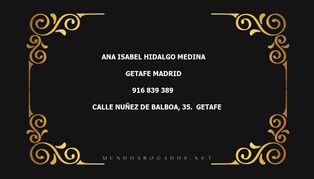 abogado Ana Isabel Hidalgo Medina en la localidad de Getafe