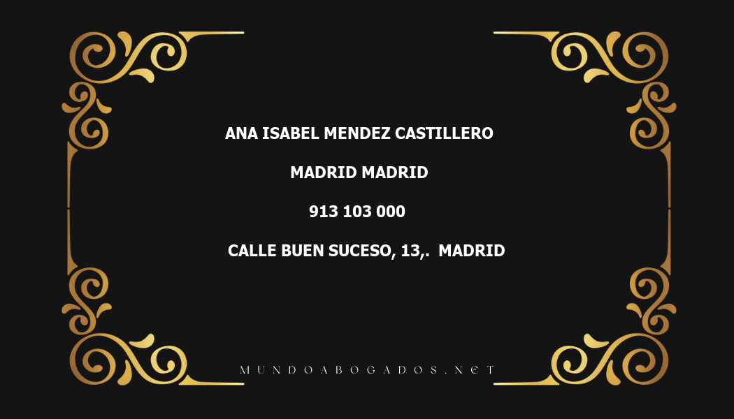 abogado Ana Isabel Mendez Castillero en la localidad de Madrid