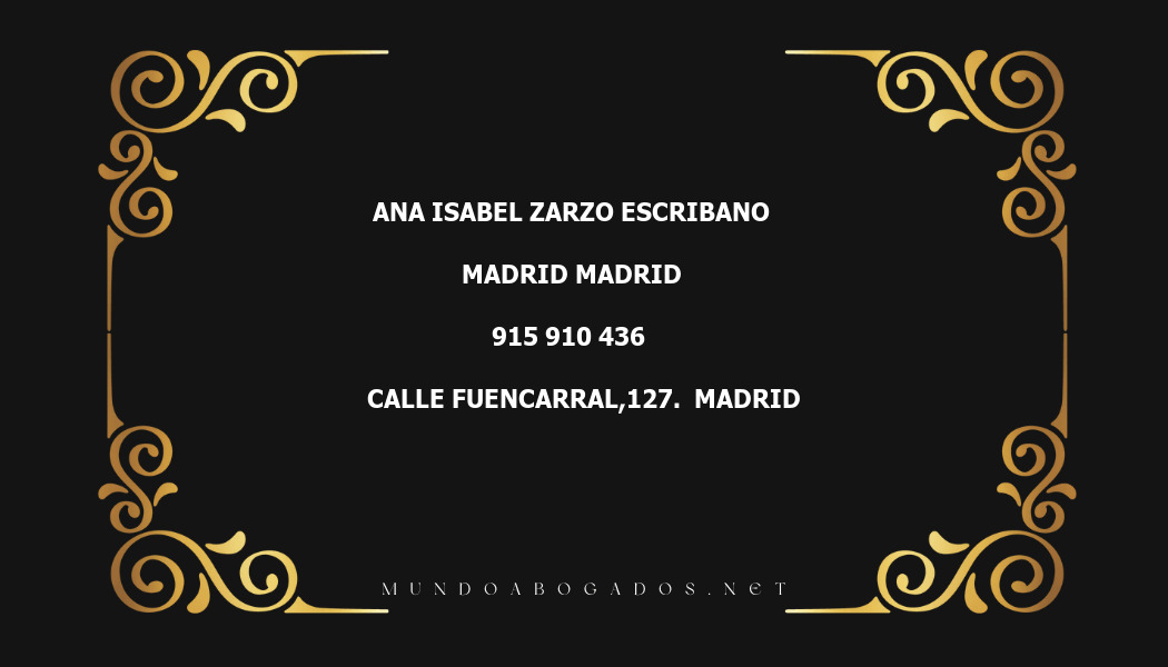 abogado Ana Isabel Zarzo Escribano en la localidad de Madrid