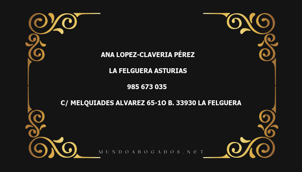 abogado Ana Lopez-Claveria Pérez en la localidad de La Felguera